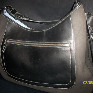 Salvatore Farragamo Blk leather and canvas handbag